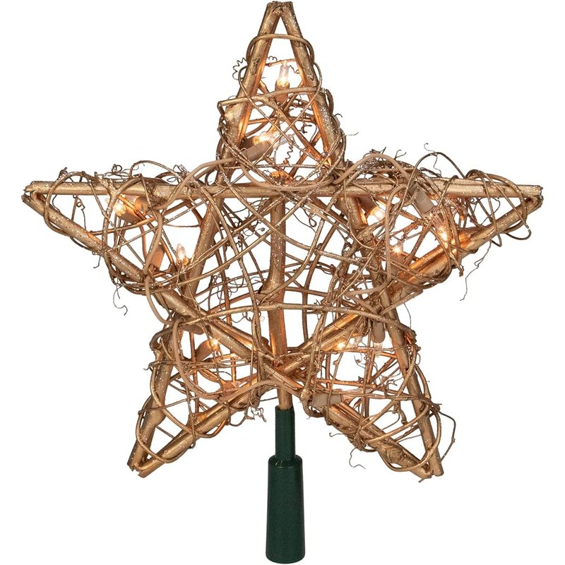Kurt Adler lighted gold rattan star treetop