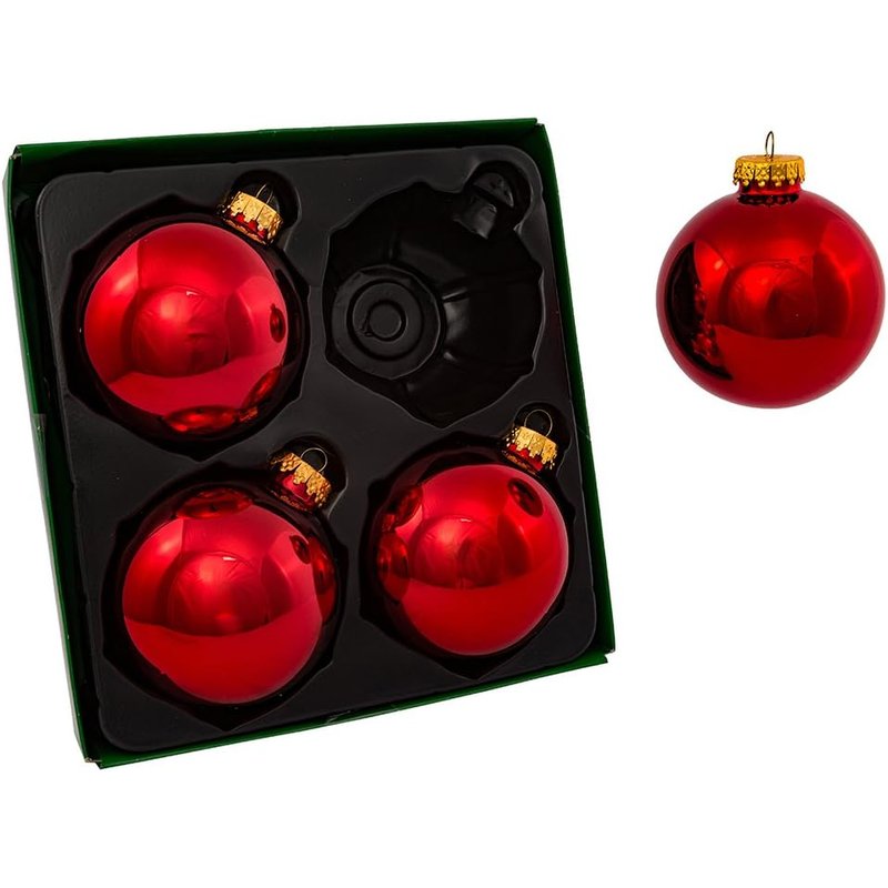 Kurt Adler shiny red glass balls, 4 pack