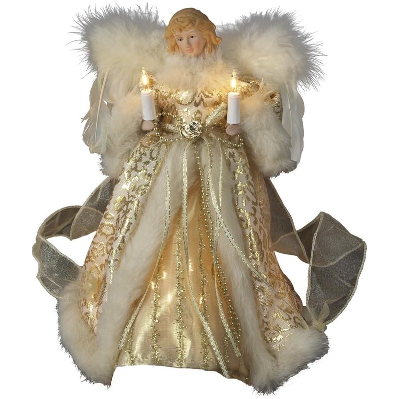 Kurt Adler lighted ivory and gold angel treetop