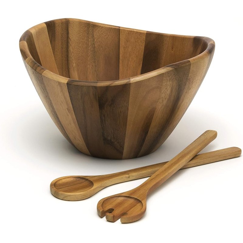 Acacia wave bowl with servers