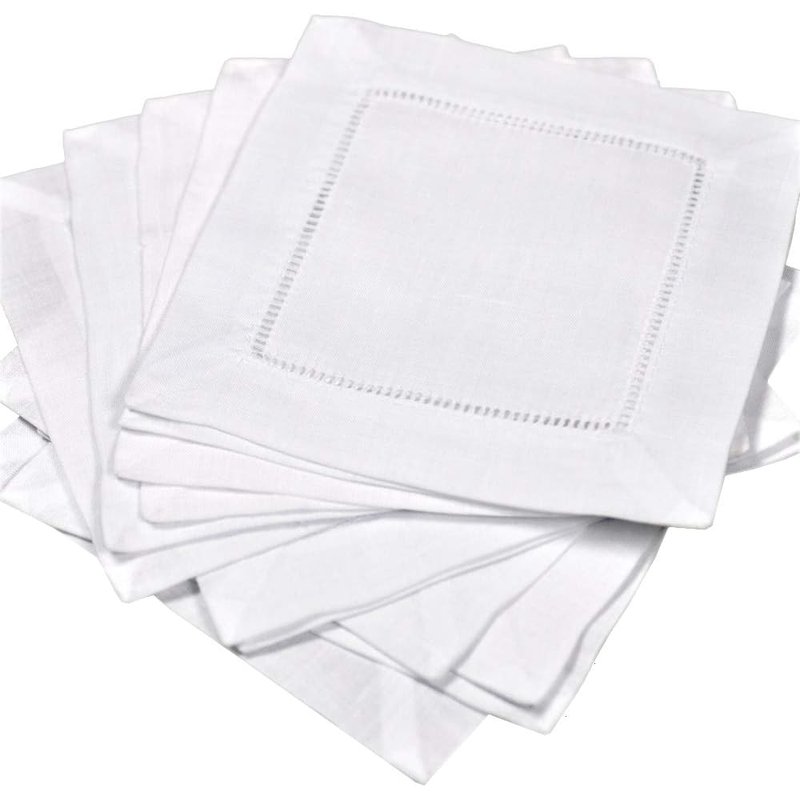 White linen cocktail napkins, set of 12