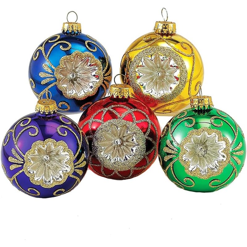 Kurt Adler glass reflector ornaments, 5 pack