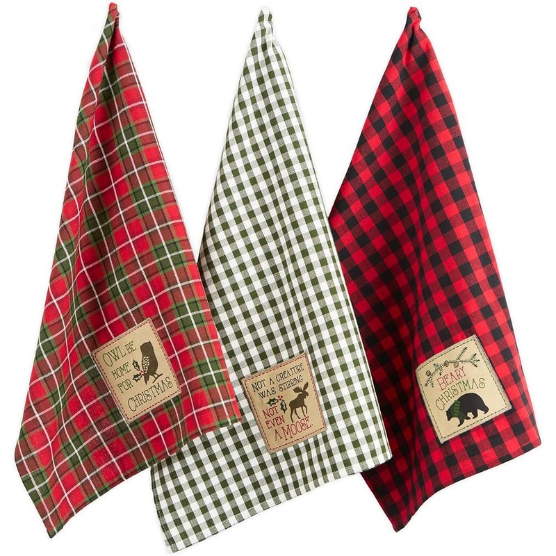 Plaid holiday tea towels, set of 3