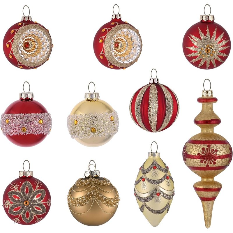 Valery Madelyn red and gold glass ornaments, 10 count