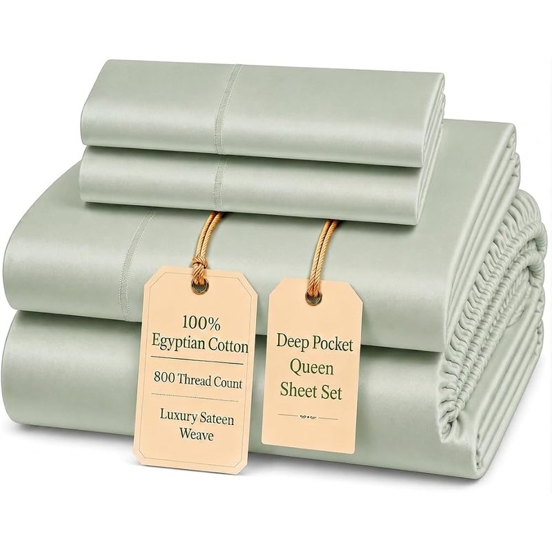 Sage green sateen sheet set, queen