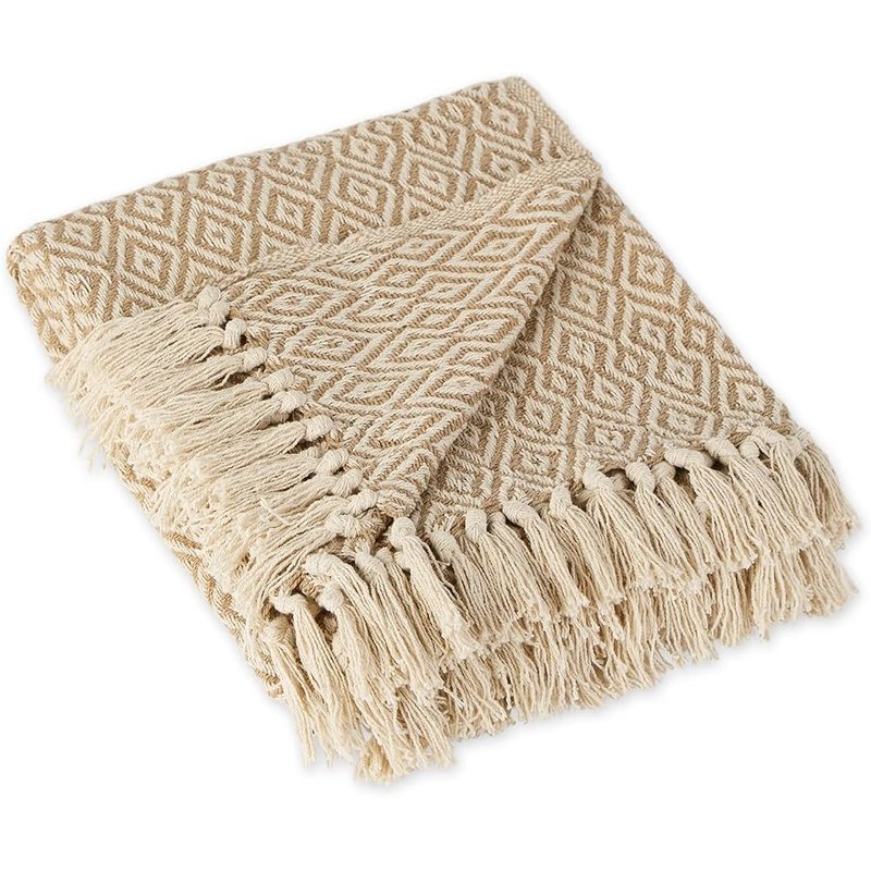 Diamond weave fringe throw