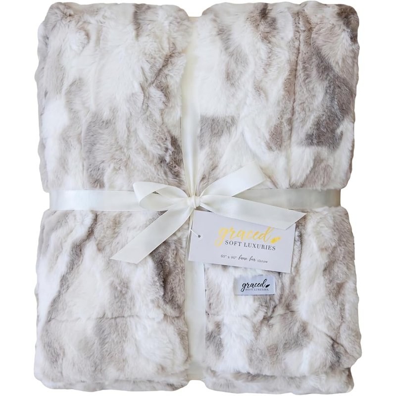 Marbled ivory faux fur throw, XL