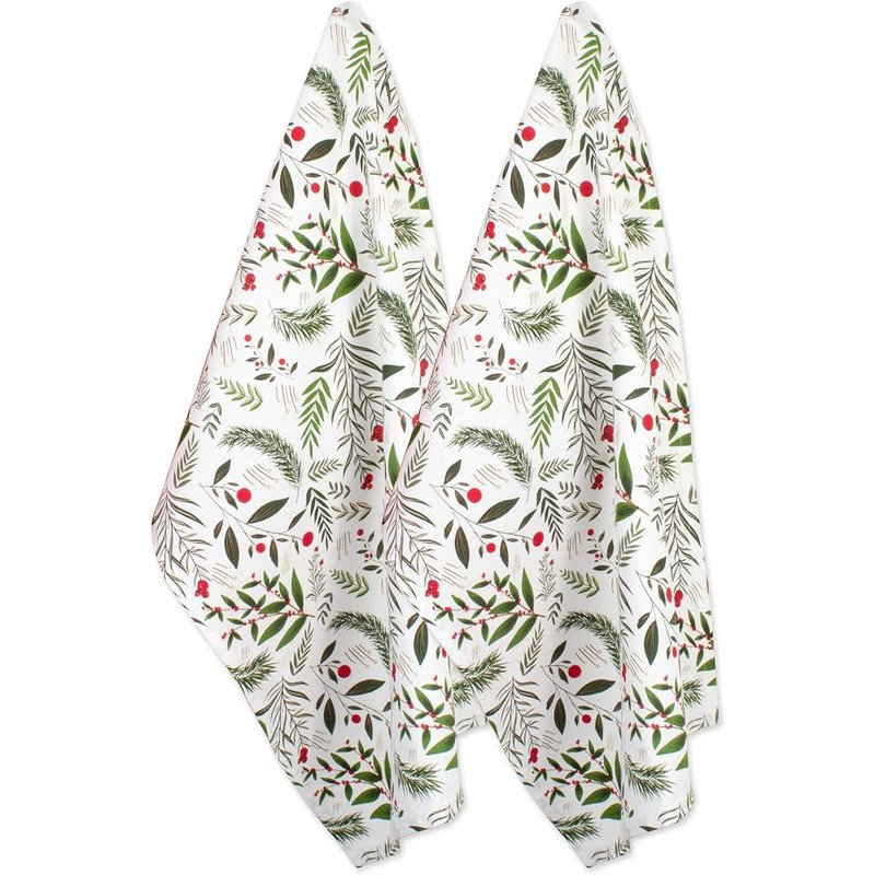 Holly print tea towels, set of 2
