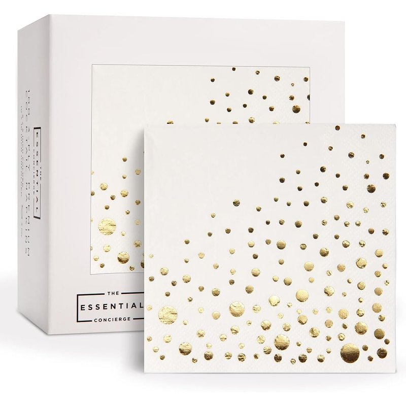 White and gold dot cocktail napkins, 100 pack