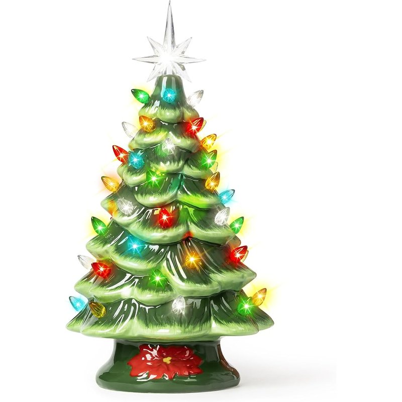 Sunlit vintage-style ceramic Christmas tree, cordless