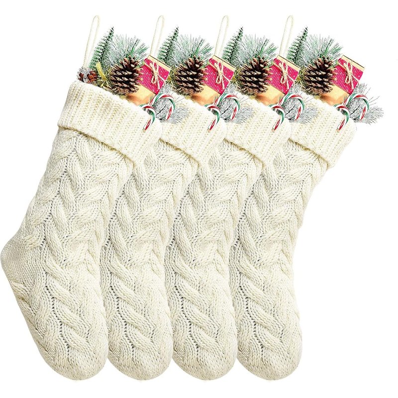 Ivory white knit stockings, 4 pack