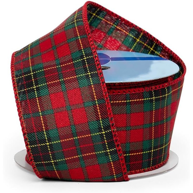 Red and green tartan wired ribbon