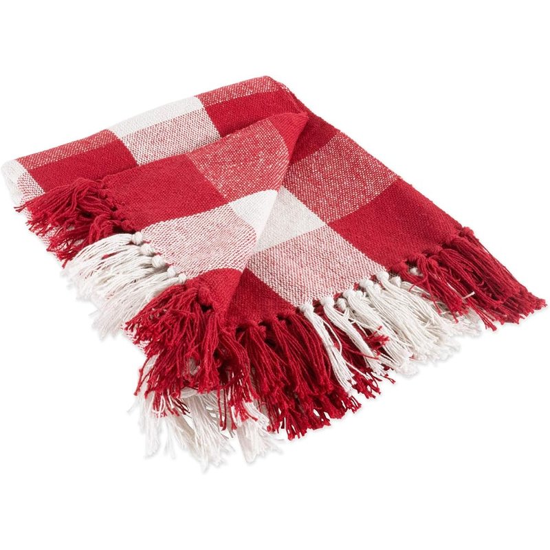 DII red buffalo check throw with tassels