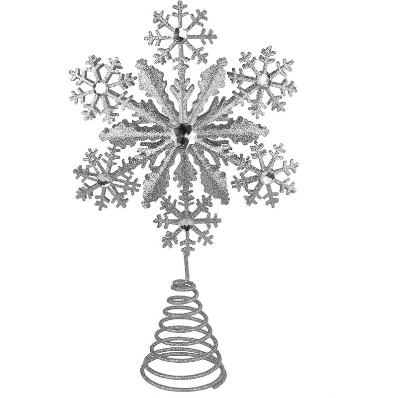 Silver glitter snowflake tree topper