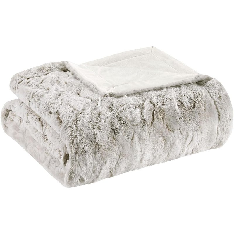 Madison Park Zuri faux fur throw, snow leopard