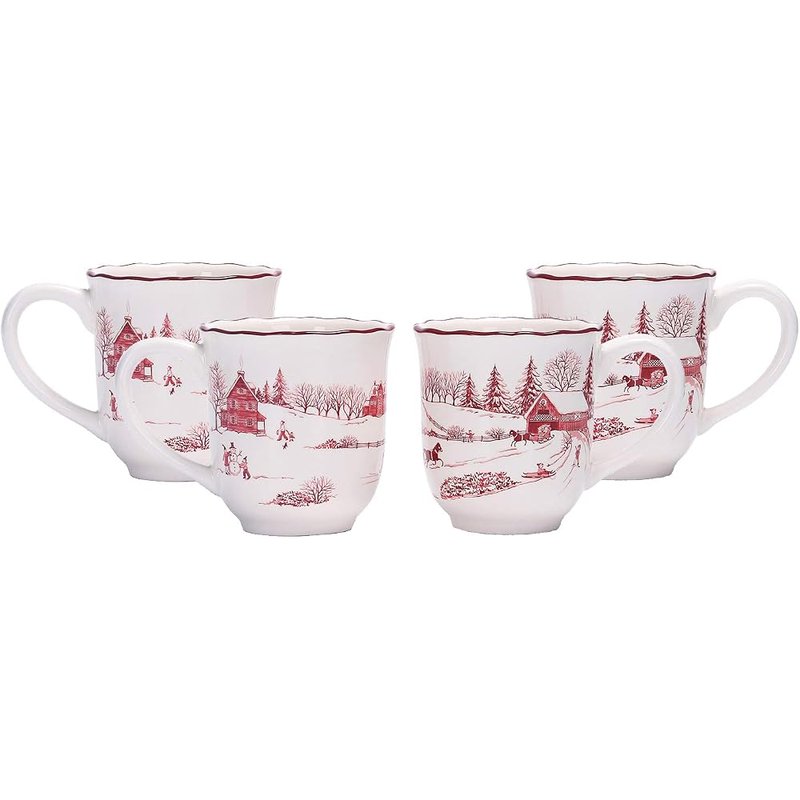 Toile winter wonderland mugs, set of 4