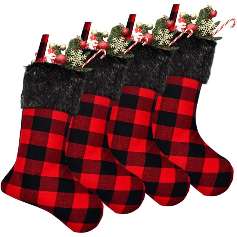 Red and black buffalo plaid stockings, 4 pack