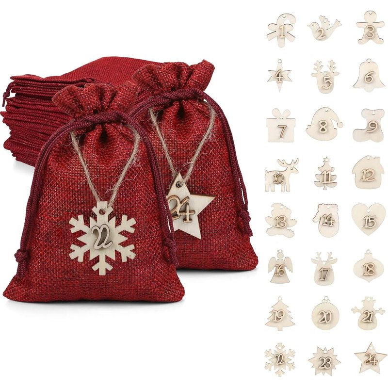 Naler red burlap advent bags