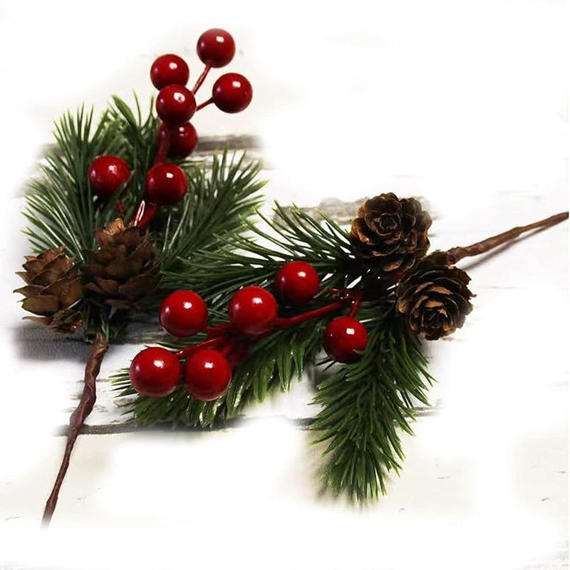 Pine cone red berry picks, 10 pack