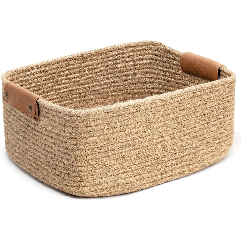 CHICVITA woven rope basket with leather handles