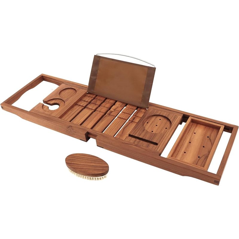 Teak bathtub tray