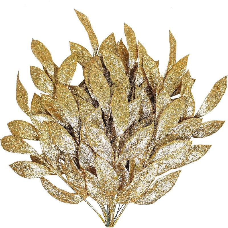 Gold glitter leaf spray picks, 20 pack