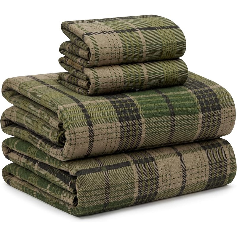 Ruvanti olive plaid flannel sheet set
