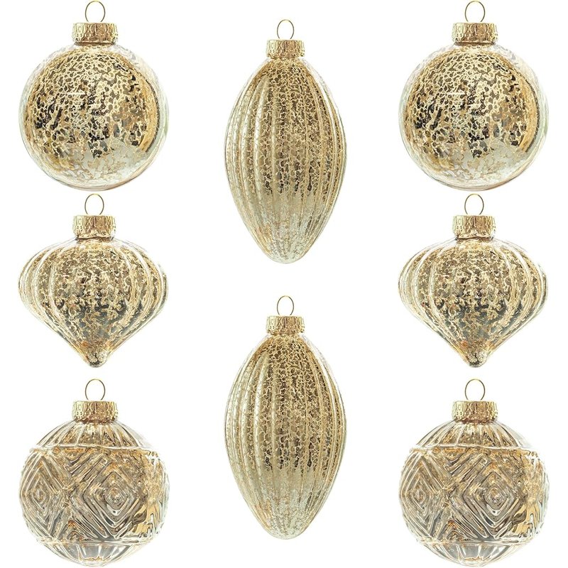 Champagne mercury glass ornaments, set of 8