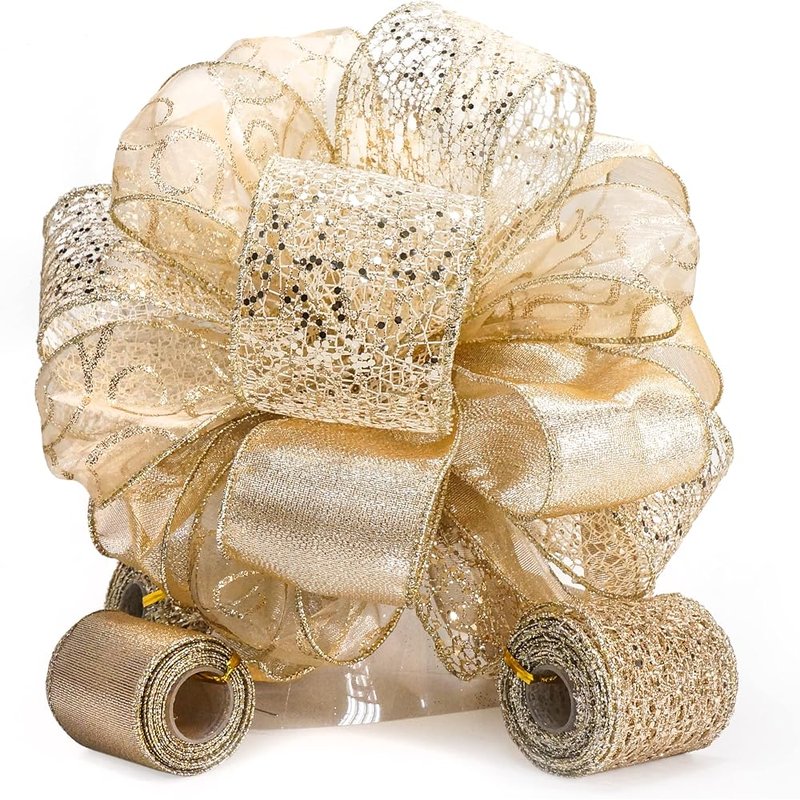 Champagne gold swirl tree topper bow
