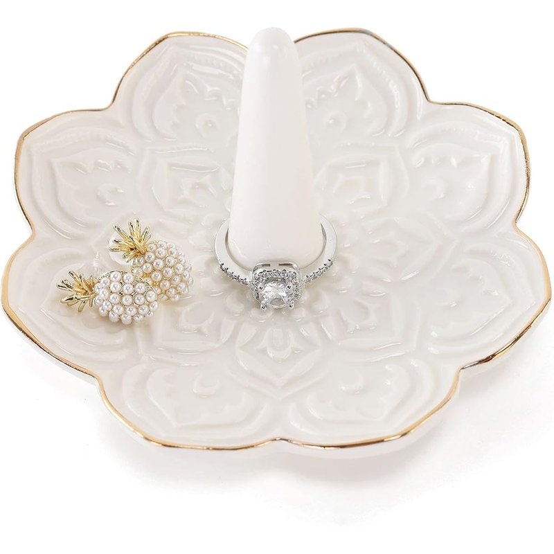 White mandala ceramic ring dish