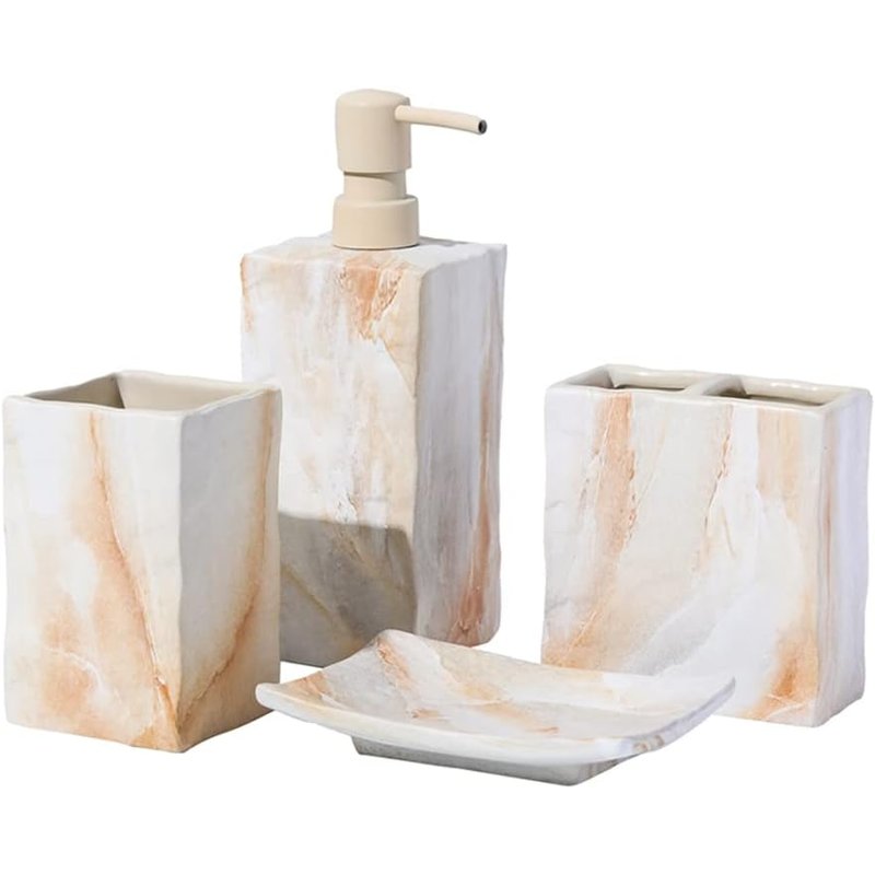 Marble-look bathroom accessory set