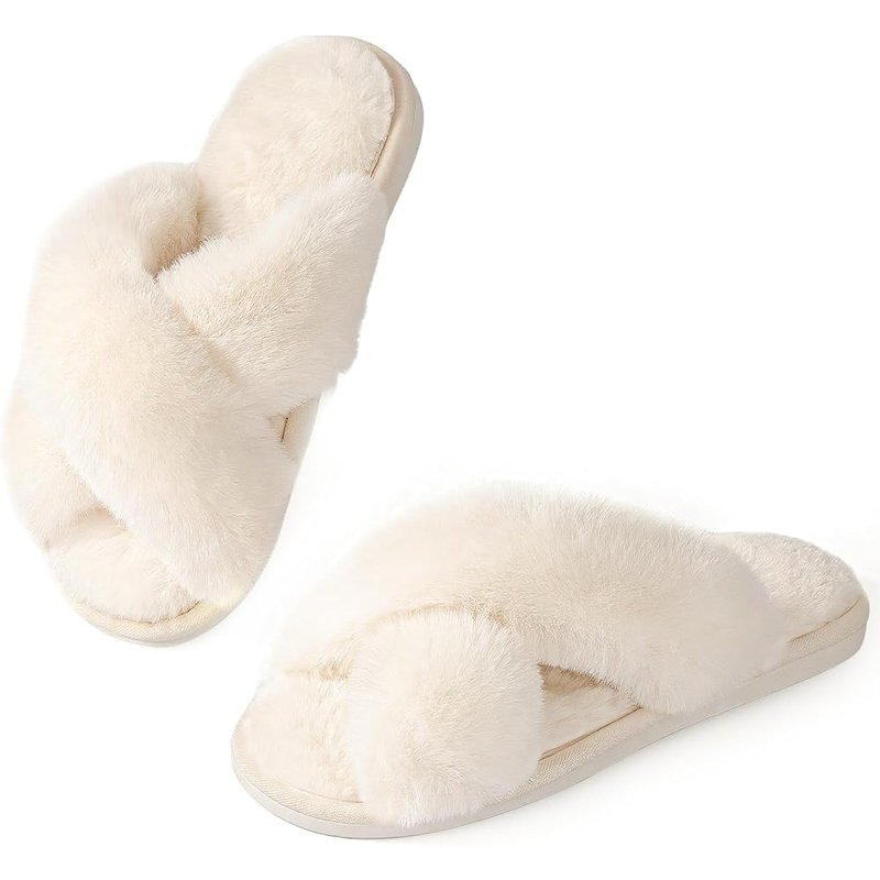 Faux fur cross-band slippers