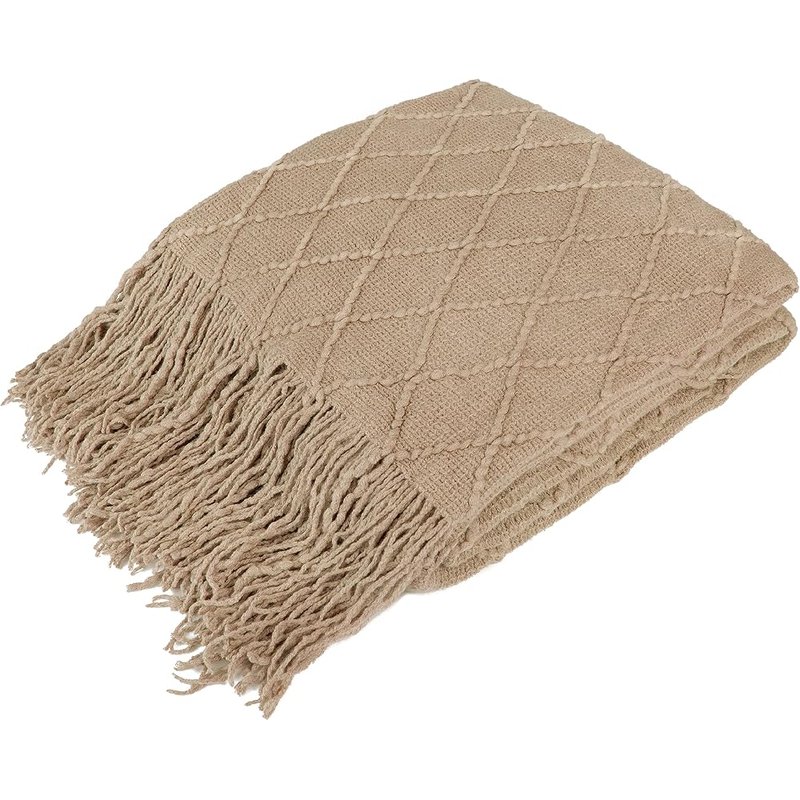 Tan knit throw blanket