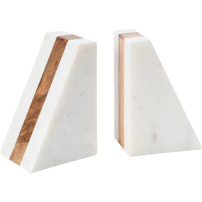 Marble bookends with wood inlay
