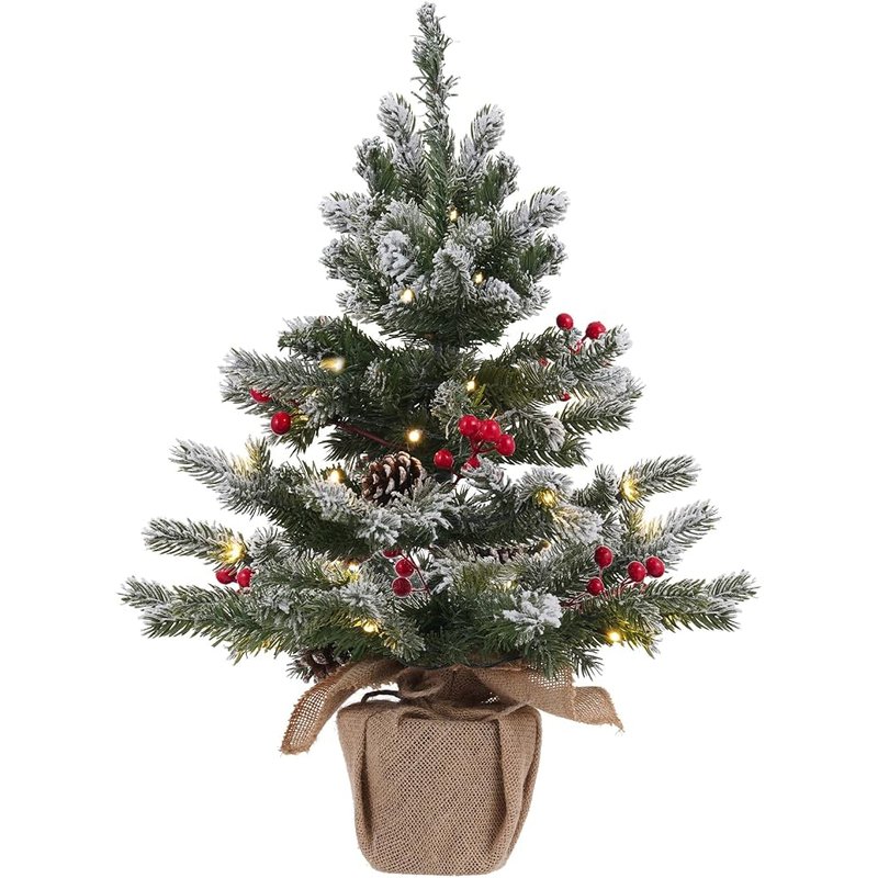 DECSPAS 2 ft snowy pre-lit mini tree