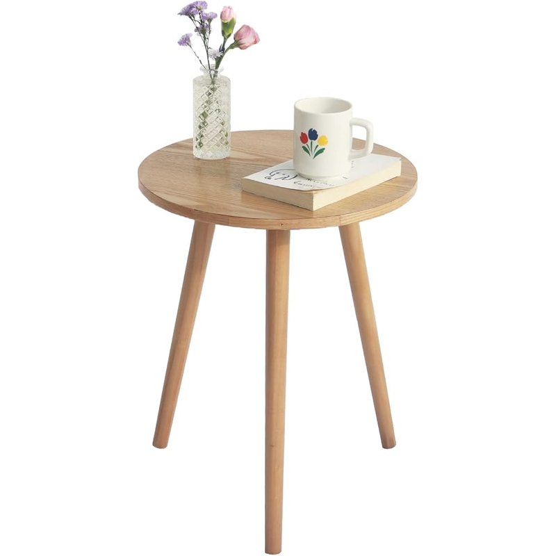 Round wood side table