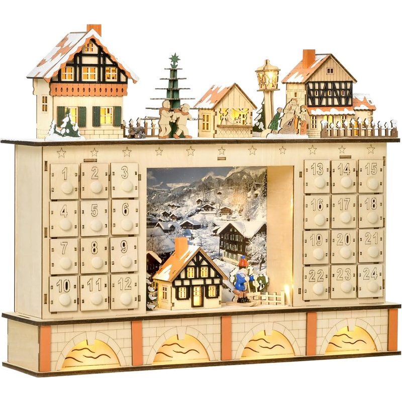 HOMCOM light-up wooden advent calendar