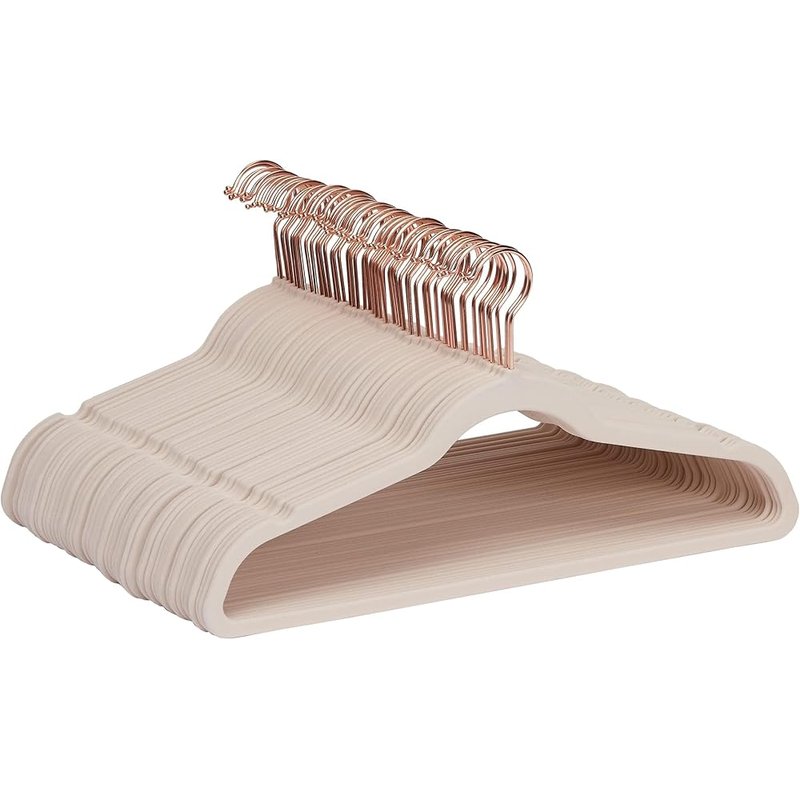 Blush velvet hangers with rose gold hooks