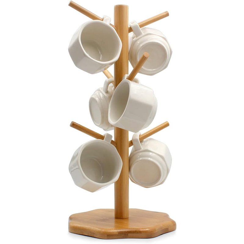 Bamboo mug tree, 6 hooks
