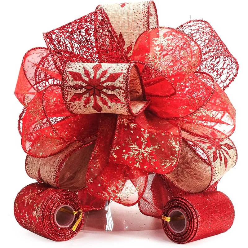 Red snowflake tree topper bow