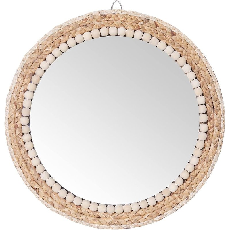 Rattan beaded wall mirror