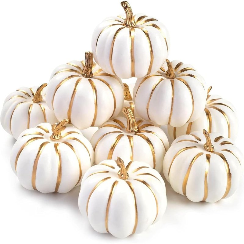 White pumpkins with gold lines, 10 pieces