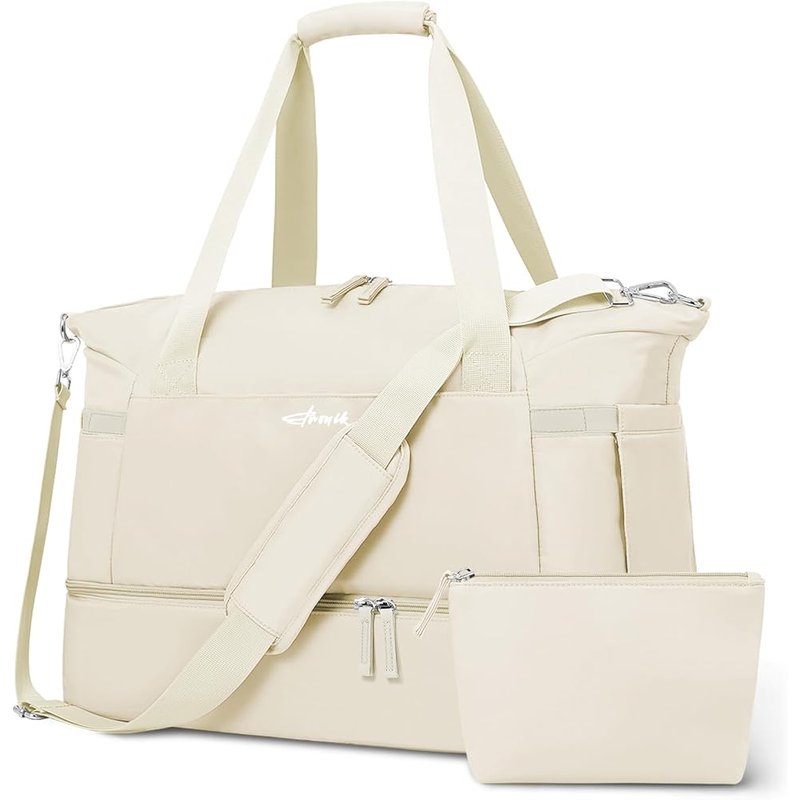 Cream travel duffel bag