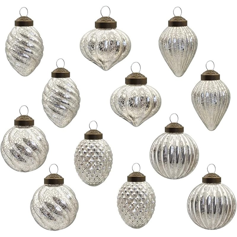 Antiqued silver glass ornaments, 12 pack