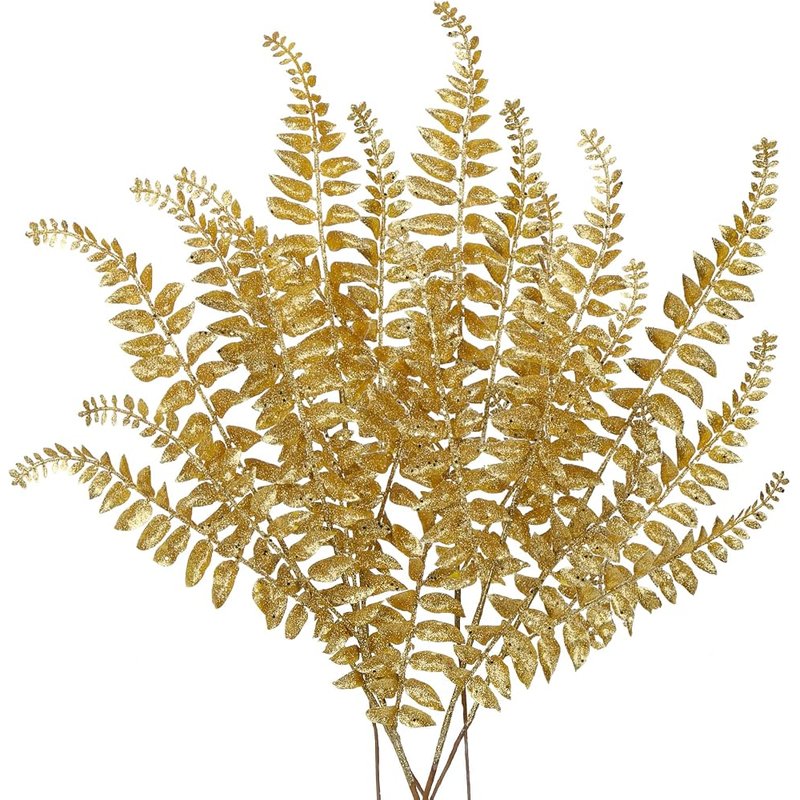Gold glitter fern sprays, 6 pack