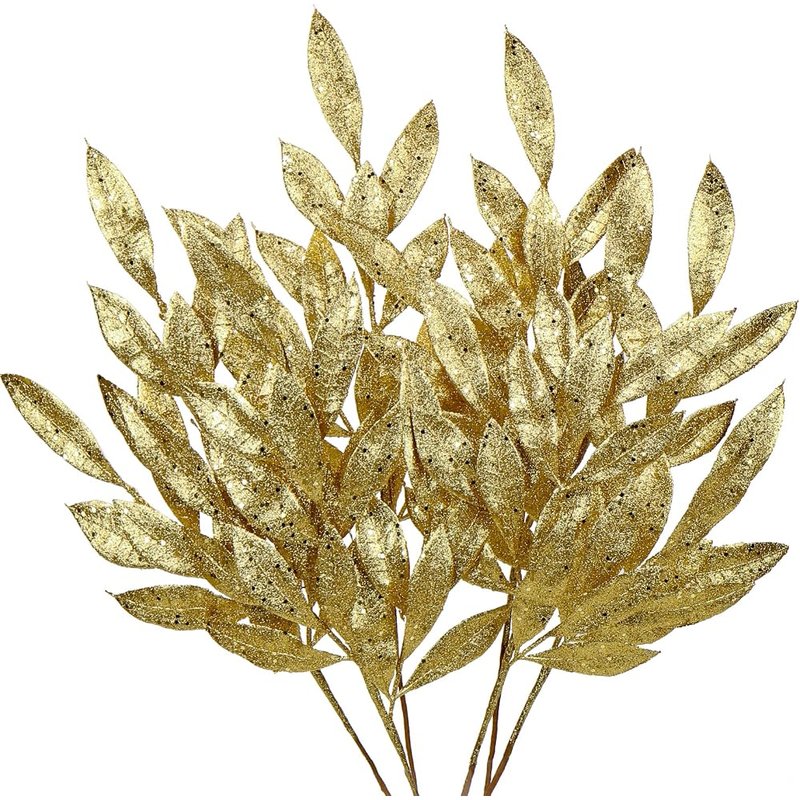 Gold glitter bay leaf sprays, 6 pack