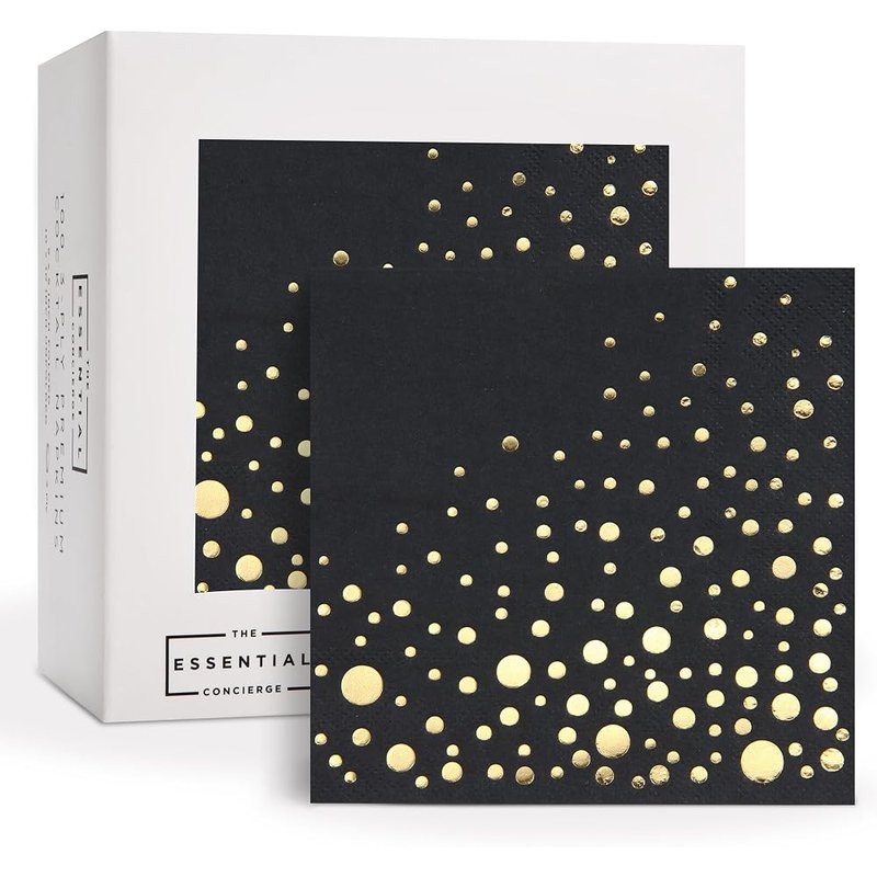 Black and gold cocktail napkins, 100 pack
