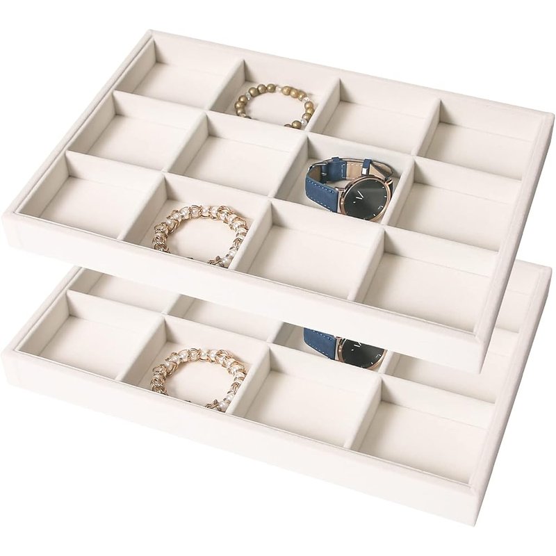 Beige velvet stackable jewelry trays