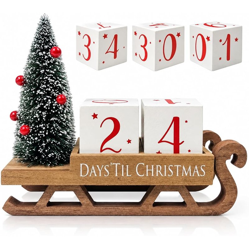 Wooden sleigh Christmas countdown blocks