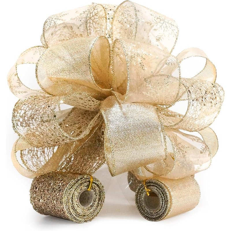 Champagne snowflake tree topper bow